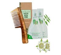 Wide Wooden Kacchi Neem Comb & Neem Bhringraj Hair NutriMask - Combo Pack of 3 | For Hair Growth, Hairfall Control & Smoothening | Ayurvedic Hair Care Kit | Herbal Comb & Hair Mask for Men & Women