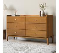 Wide Wooden Mid-Century Chest of 6 Drawers - Rumi