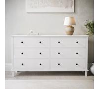 Wide Wooden White Chest of 6 Drawers- Marlowe
