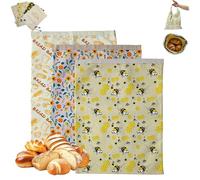 Wide Zipper Access Cotton & Beeswax Bread Bags for Sourdough, Beeswax Bread Bag with Zipper Reusable, Organic Cotton Sourdough Bread Bag, 16.92×12.99In,Portable Design, Eco-Friendly Fresh (3B)