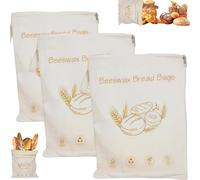 Wide Zipper Access Cotton & Beeswax Bread Bags for Sourdough, Large Capacity & Portable, Reusable Beeswax Food Storage Bags With Zipper For Bread, Fruits, Vegetable (3PCS)