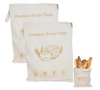 Wide Zipper Access Cotton & Beeswax Bread Bags for Sourdough,Reusable Beeswax Food Storage Bags with Zipper,Large Bread Bags for Freezer & Refrigerator, Keep Bread Fresh (2Pcs)