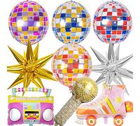 WIDEBG Foil Balloon Disco Party Decoration Balloons Disco Ball Balloons Helium Balloon 70s 80s 90s Decoration Birthday Radio BoomBox Balloon Retro Disco Hip Hop Theme Party 9 Pieces