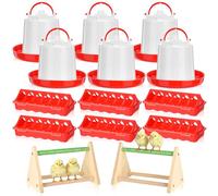 Widecook 14 Pcs Chick Feeder and Waterer Kit with Wooden Perch Baby Poultry Starter Set 1.5 L Feeding Dispenser for Small Poultry Ducks Quail Pigeon Coop and Brooder
