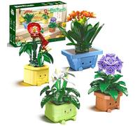 WIDELAND Botanicals Happy Plants Toy, Flowers Bonsai Building Set, 4 Artificial Colourful Flower Pots & Cartoon Faces, Botanical Collection for Home&Office Desk Decor，Gift for Kids 8+