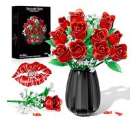 WIDELAND Rose Flower Building Blocks Kit, Bouquet Building Blocks Sets, Artificial Flowers for Unique Gift Idea for Mum, Girlfriend and Girls 6+, Vase Not Included