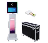 WideMeet 15.6 Inch DSLR Photo Booth Machine with LCD Touch Screen Portable Camera Photobooth Flight Case Packing for Weddings Parties Events (White Machine, Photo Booth + Mini Printer)