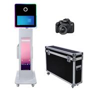 WideMeet 15.6 Inch DSLR Photo Booth Machine with LCD Touch Screen Portable Camera Photobooth Flight Case Packing for Weddings Parties Events (White Machine, Photo Booth + Camera)