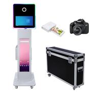 WideMeet 15.6 Inch DSLR Photo Booth Machine with LCD Touch Screen Portable Camera Photobooth Flight Case Packing for Weddings Parties Events (White Machine, Full Set)