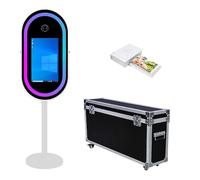 WideMeet DSLR Mirror Photo Booth, 21.5 inch Touch Screen, Portable Magic Mirror Photo Booth for Camera, Connects to Printer, White Machine + Printer