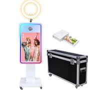WideMeet Magic Mirror Photo Booth with 32 inch LCD Touch Screen, Flight Case, Built-in Mini PC, RGB Ring Light, Sharing and Printing, Booth for Wedding Party Event Rental (Photo Booth+Printer)