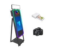 WideMeet Mirror Photo Booth 22 Inch Touch Screen Magic Mirror Booth Machine DSLR Photobooth Selfie 40 Inch Photobooth Machine for Wedding Party Event (Black Booth+Camera+Printer)
