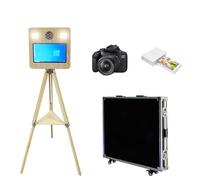 WideMeet Portable Photo Booth with 15.6 Inch Touch Screen, Liftable DSLR Photo Booth Machine for Weddings, Parties, Events (Wood Grain Paint, Machine+Printer+Camera)