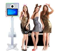 WideMeet Portable Wedding DSLR Photo Booth Machine LED Frame Enclosure Mirror Booth with 15.6 Inch Touch Screen with Flight Case Packing for Parties Events (White Machine)
