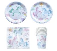 widenlise 50 Pcs Unicorn Party Tableware Set,Disposable Unicorn Pattern Birthday Paper Plates,Paper Plates Papers Cups and Napkins,for Birthday,Wedding,Baby Shower Party
