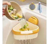 Wideous/Curetoaway Suction Cup Sink Corner Rack, Regulatem Upgraded Self-Cleaning Strainer Basket, Triangular Sinks Basket Shelf Automatic Dumping,Corner Sink Strainer for Kitchen (Yellow)