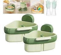 Wideous/Curetoaway Suction Cup Sink Corner Rack, Removable Self-Cleaning Plastic Triangular Press Auto Dump Sinks Basket Shelf Storage Rack Holder with Suction Cup, Sink Corner Strainer (Green*2)