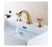 Widerspread Basin Faucets Gold Brass Bathroom Sink Faucet 3 Hole 8 inch Bathroom Basin Mixer Luxury Crystal Handle (Color : Cross Handle)