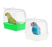 WideSmart 2pcs Bird Bath for Cage,Pet Bird Parrot Bath Box Bird Bathtub Hanging Birdbath Bird Cage Supplies with Hooks Bird Bath Box Bird Cage Accessory for Small Birds Canary Budgies and Parrot
