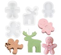 WideSmart 4 Pcs Christmas Candle Moulds,Silicone Soap Molds 3D Gingerbread Man Elk Candle Silicone Mould DIY Silicone Candles Mould Candle Making Mould Making Scented Candles Soaps Sweets Soap Candle