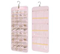 WideSmart Dual-sided Jewelry Organizer Hanging with Metal Hooks,Hanging Jewelry Organizer,48 Pockets and 3 Wave-Shaped Hooks,Jewelry Roll with Metal hooks,for Earrings Necklaces Rings