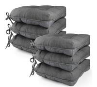 widesmile Chair Cushions for Dinning Chairs, Set of 6 PCS Memory Foam Kitchen Chair Cushion with Ties and Non Slip Backing, Tufted Chair Cushions for Dining Room, 40cm x 40cm x 10cm, Grey