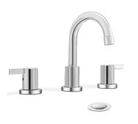 Widespread Bathroom Sink Faucet, 3 Hole 8 Inch Chrome Finish, Utility/Lavatory Modern Faucet with Pop Up Drain by Phiestina, WF015-1-C