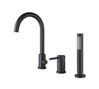 Widespread Bathtub Faucet Brass Tub Filler Set Deck Mounted 3 Holes Single Handle Bathroom Shower Mixer Taps with Handheld Shower,Chrome,Chrome,Black
