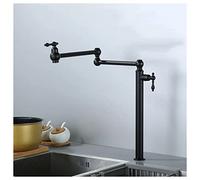 Widespread Pot Filler Deck Mount, Pot Filler Faucet Kitchen High Folding Faucet 2 Handle with Stretchable Double Joint Swing Arms Brass Stove Faucet,Chrome(Black)