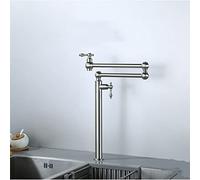 Widespread Pot Filler Deck Mount, Pot Filler Faucet Kitchen High Folding Faucet 2 Handle with Stretchable Double Joint Swing Arms Brass Stove Faucet,Chrome(Brushed)