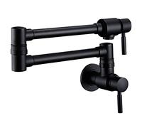 Widespread Pot Filler Faucet,Black Wall Mount Cold Water Kitchen Pot Filler Brass Folding Faucet with Double Joint Swing Arm Single Hole 2 Handles