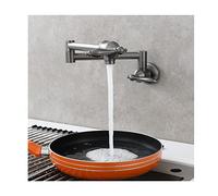 Widespread Pot Filler Faucet,Wall Mounted Commercial Kitchen Sink Brass Folding,Double Joints Stretchable Swing Arm with Single Hole & 2 Handles(Gun Gray)
