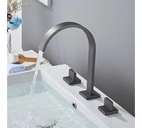 Widespread Square Basin Faucet Brushed Black Bathroom Sink Mixer 3Hole Grey Design Stylish & Durable Bathroom Fixture Modern Home Upgrade
