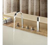 Widespread Waterfall Roman Deck Mounted 5pcs Bath Tub Tap Faucet Set Combo Handheld Shower Torneira Tap Polished Chrome - (shallow Finishing: Brass/Color: 5 Hole)