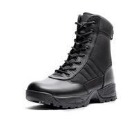 WIDEWAY Men's Military Jungle Boots Full Grain Leather Speedlace Desert Boots Combat Outdoor Work Water Resistant Boots, Black