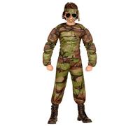 Widmann 00516 Soldier Children's Costume Muscular Muscle Shirt, Trousers and Headband, Green