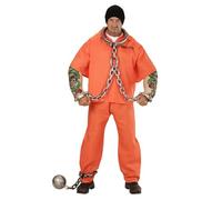 Widmann 00643 - adult costume tattooed prisoner, top with muscular arms and trousers, orange
