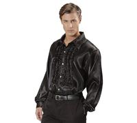 Widmann 01165-70s Disco Style Shirt, Adult Man, Made of Satin, With Ruffles, Carnival, Disco, Size XXL, Black Color