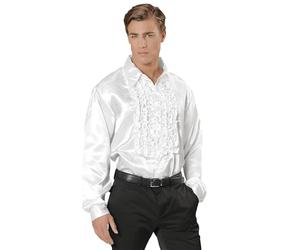 WIDMANN 01169-70s Disco Style Shirt, Adult Man, Made of Satin, With Ruffles, Carnival, Disco, Size XL, White Color