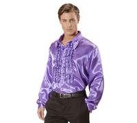 Widmann 01179-70s Disco Style Shirt, Adult Man, Made of Satin, With Ruffles, Carnival, Disco, Size XL, Purple Color