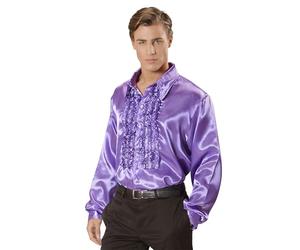 Widmann 01179-70s Disco Style Shirt, Adult Man, Made of Satin, With Ruffles, Carnival, Disco, Size XL, Purple Color