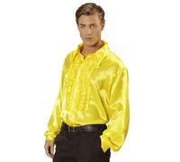 Widmann 01193-70s Disco Style Shirt, Adult Man, Made of Satin, With Ruffles, Carnival, Disco, Size M/L, Yellow Color