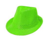 Widmann 01247 - Fedora with Sequins Adult Unisex, Hat, Neon, Disco, Pink Night, Pride, Carnival, Theme Parties, One Size, Fluorescent Green Color