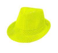 Widmann 01249 - Fedora with Sequins Adult Unisex, Hat, Neon, Disco, Pink Night, Pride, Carnival, Theme Parties, One Size, Fluorescent Yellow Color