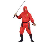 Widmann 01331 Adults Dragon Ninja Costume, Hooded Top, Trousers, Belt, Face Mask, Red