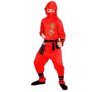 WIDMANN 01337 - Dragon Ninja Children's Costume, Hooded Top, Trousers, Belt, Face Mask, Red, 140 cm / 8-10 Years