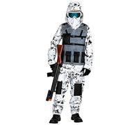 WIDMANN 01717 Kids Boys White & Black Arctic Special Forces Costume. Includes hooded coat, pants and face mask. Fancy Dress, Outfit, World Book Day, Halloween, Carnival, Army. Age 8-10 Years.