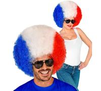 Widmann 03003 03003 French Curly Wig, Blue/White/Red, Fan Article World Cup, Public Viewing, Football, Unisex - Adult, Multicoloured, One Size