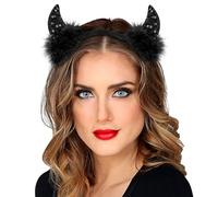 WIDMANN 03376 - Devil Horns Headband, Unisex Adult, with Sequins, with Feathers, Halloween, Costume Accessory, Carnival, Black Colour