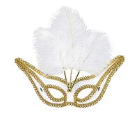 WIDMANN 03656 - Mask with Feathers for Adults Women, Venetian Carnival, Party, Theme Parties, White-Gold Color